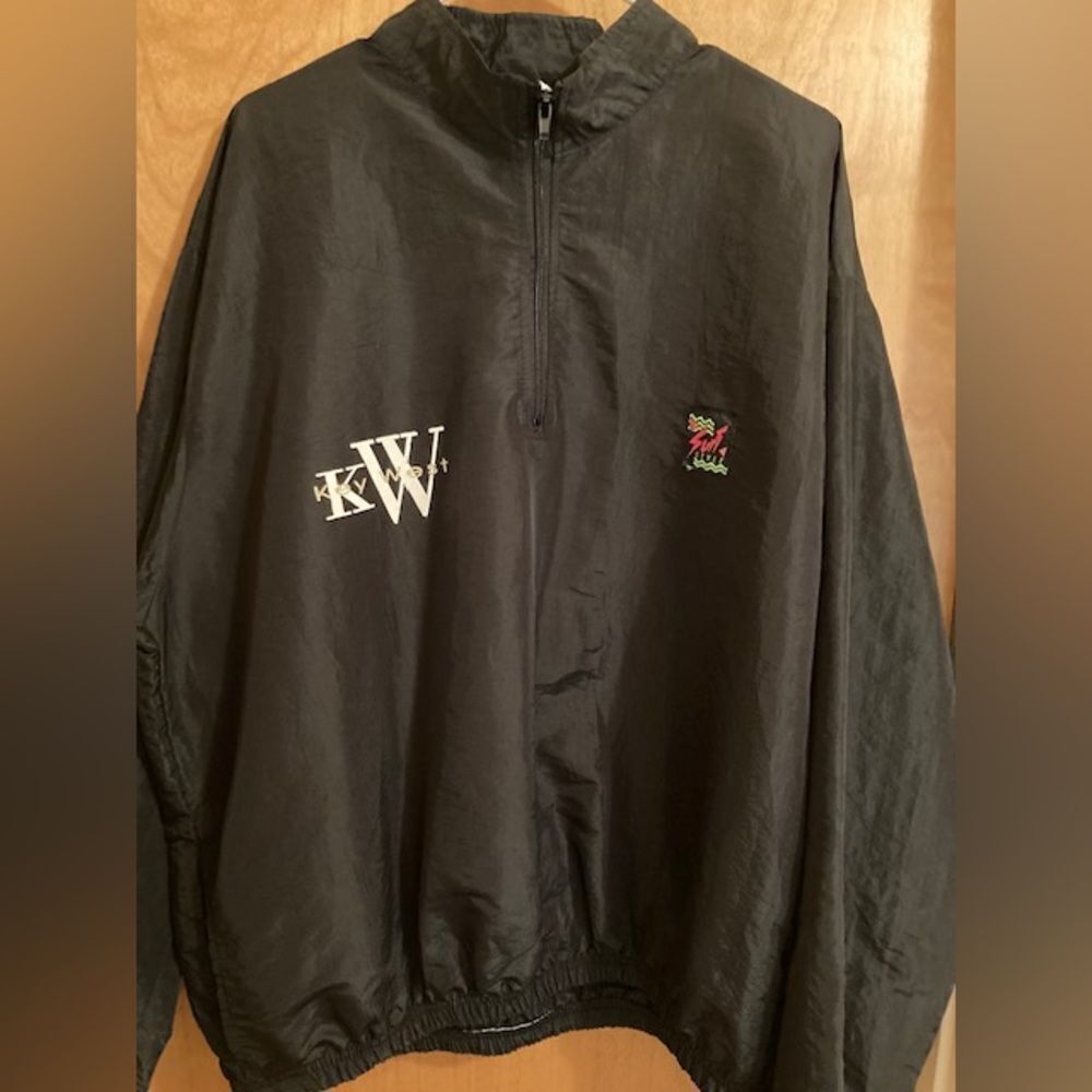 Vintage Surf Style Black Key West Lightweight Windbreaker Quarter Zip Jacket